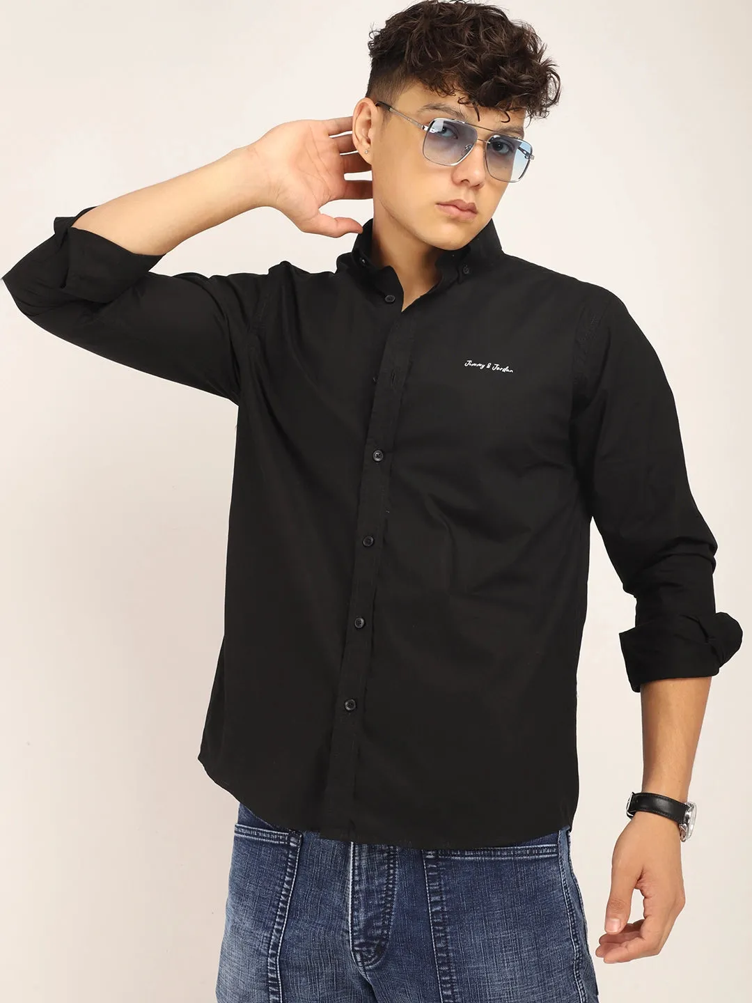 Fabric Pepar Cotton Classic Black Full Sleeve Shirt