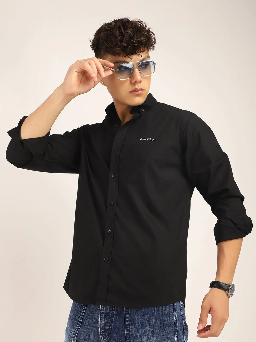 Fabric Pepar Cotton Classic Black Full Sleeve Shirt