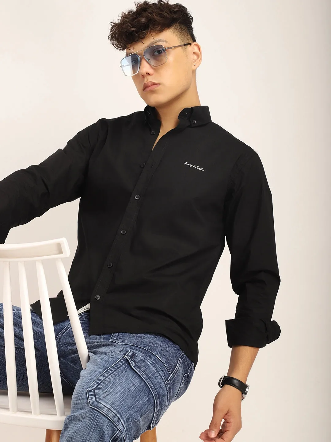 Fabric Pepar Cotton Classic Black Full Sleeve Shirt