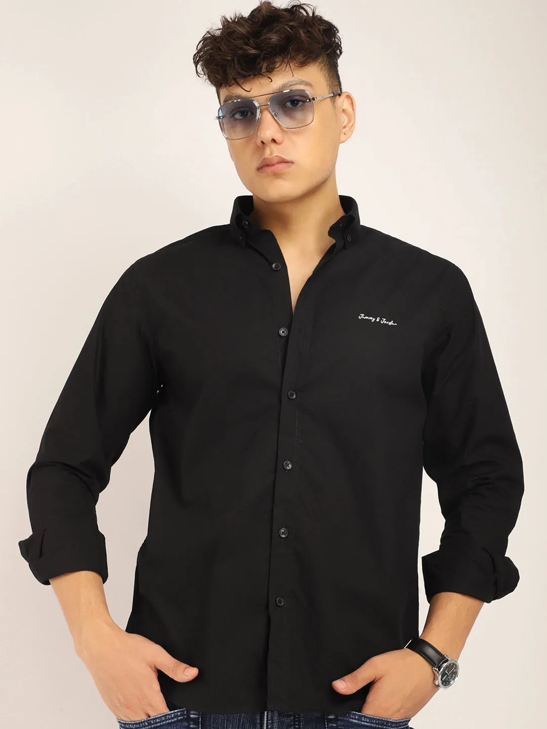 Fabric Pepar Cotton Classic Black Full Sleeve Shirt