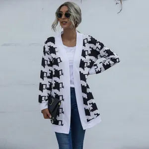 Fashion casual leopard print knitted cardigan jacket