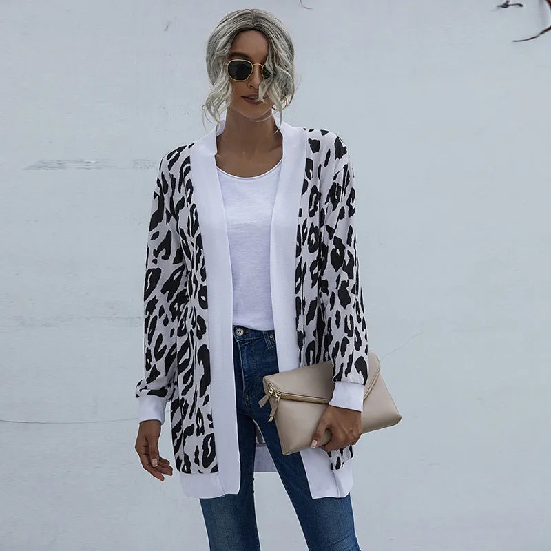 Fashion casual leopard print knitted cardigan jacket