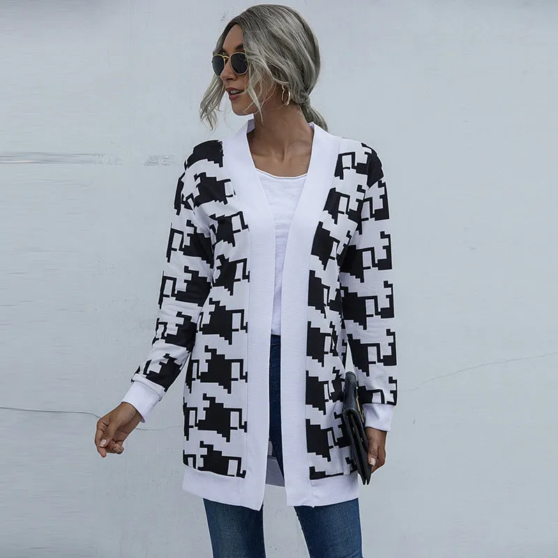 Fashion casual leopard print knitted cardigan jacket