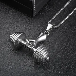 Fashionable men's titanium steel dumbbell necklace