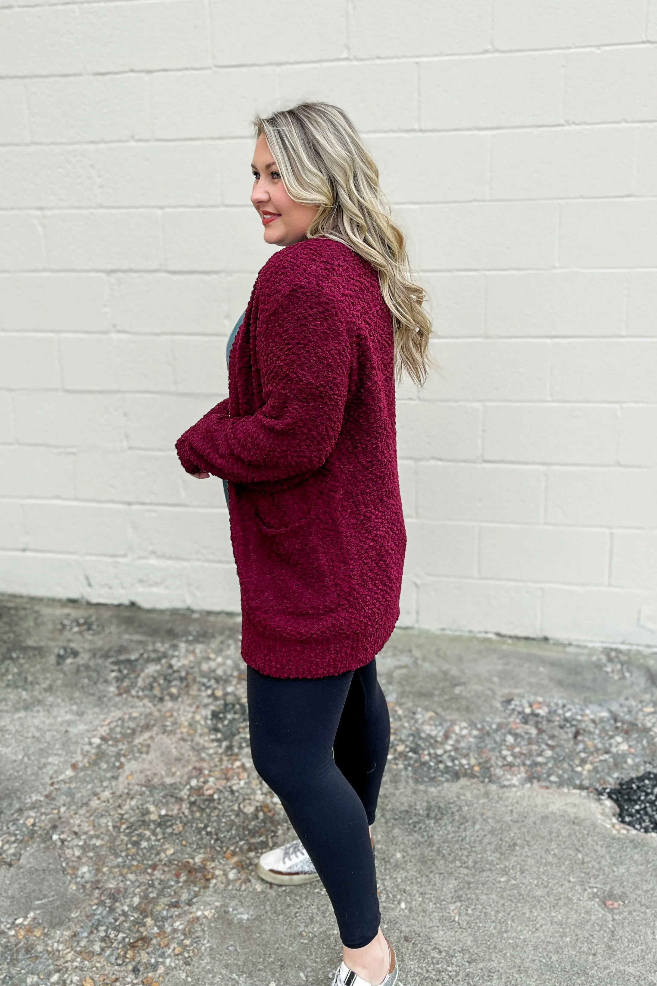 Gina Popcorn Cardigan, Dark Burgundy