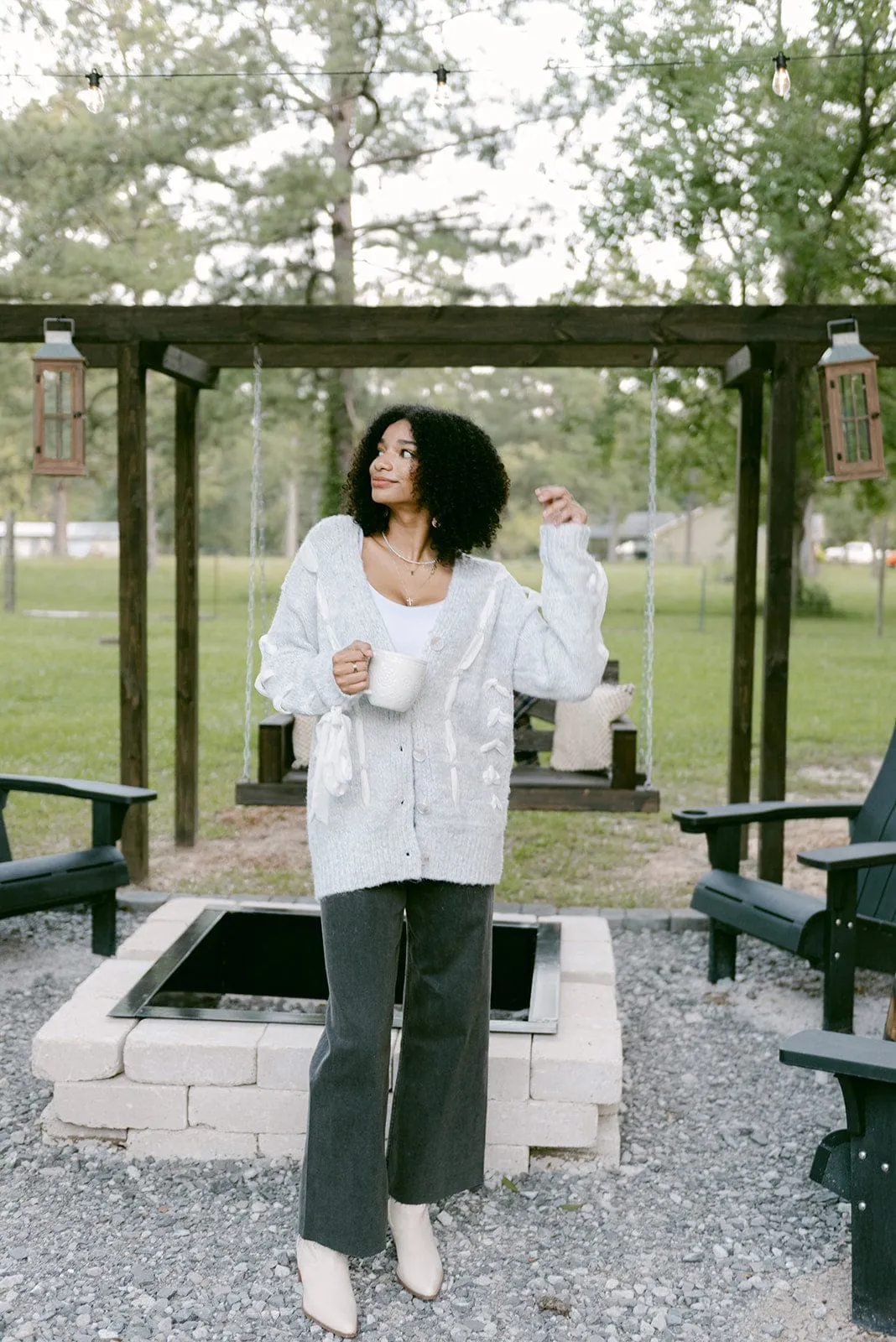 Heather Grey Ribbon Bow Cardigan