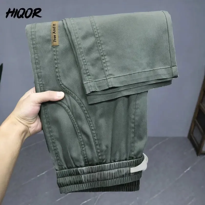 HIQOR Brand Men's Clothing Ice Silk Straight Trousers For Men Summer New In Thin Casual Pants Man Elastic Breathable Sweatpants