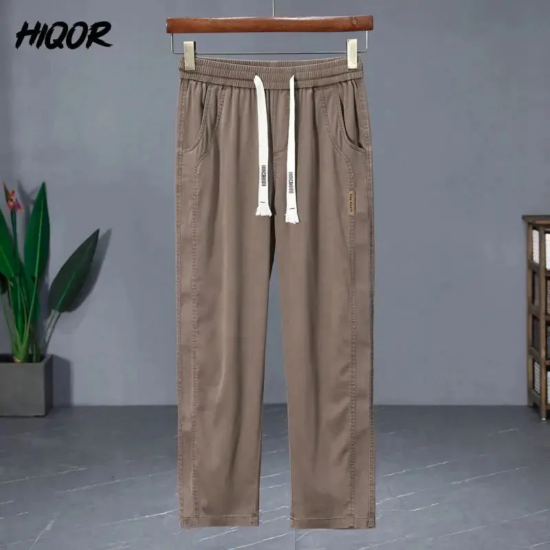 HIQOR Brand Men's Clothing Ice Silk Straight Trousers For Men Summer New In Thin Casual Pants Man Elastic Breathable Sweatpants