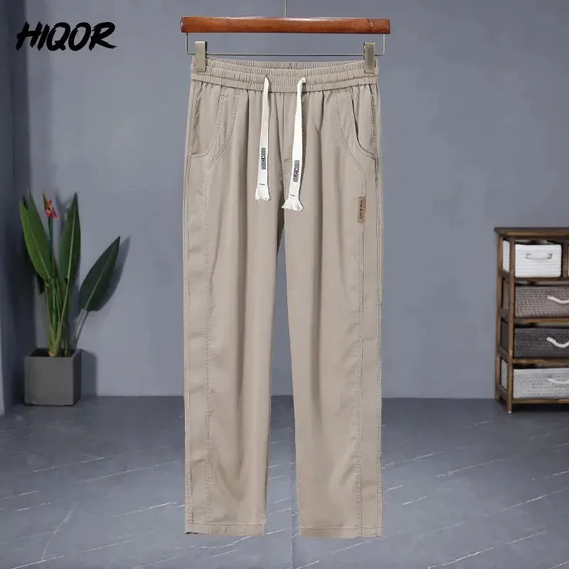 HIQOR Brand Men's Clothing Ice Silk Straight Trousers For Men Summer New In Thin Casual Pants Man Elastic Breathable Sweatpants