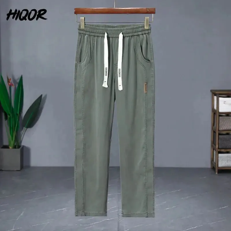 HIQOR Brand Men's Clothing Ice Silk Straight Trousers For Men Summer New In Thin Casual Pants Man Elastic Breathable Sweatpants