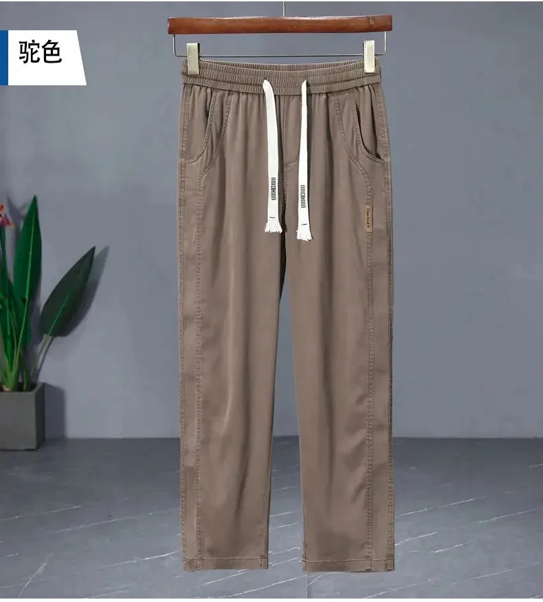 HIQOR Brand Men's Clothing Ice Silk Straight Trousers For Men Summer New In Thin Casual Pants Man Elastic Breathable Sweatpants