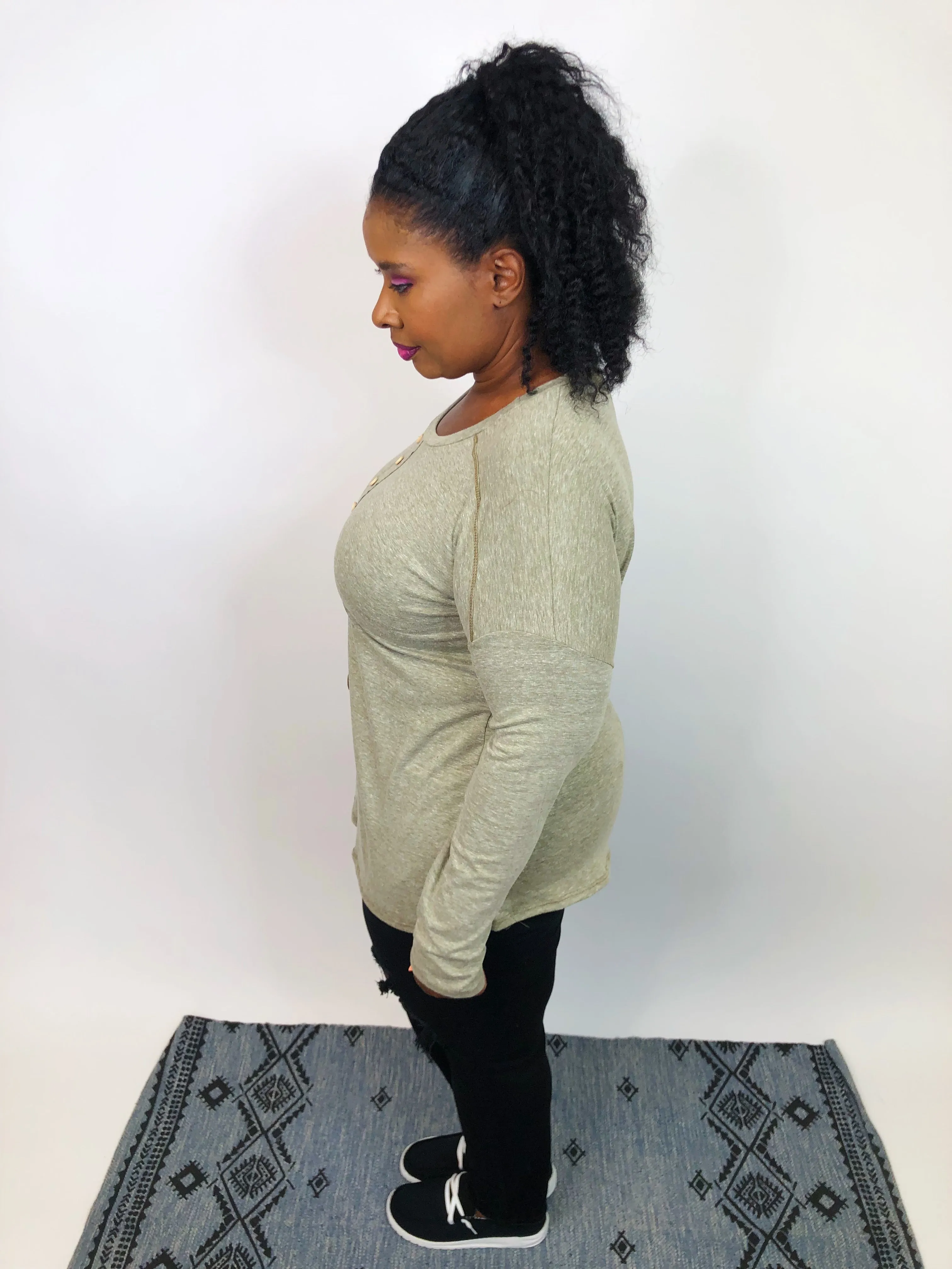 #K718 October Skies Long Sleeve Top (Olive)