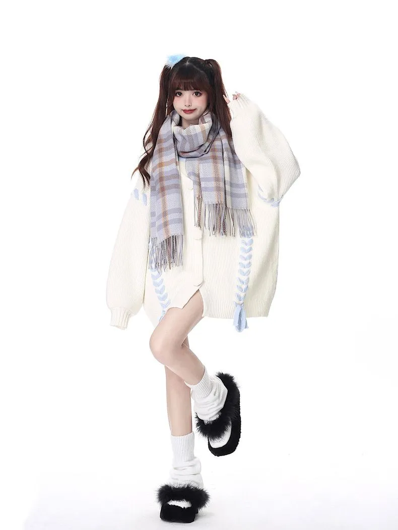 Korean Version Of The Stars Wear Rope Tassel Sweater Cardigan Niche Lazy All-Match Knitted Jacket