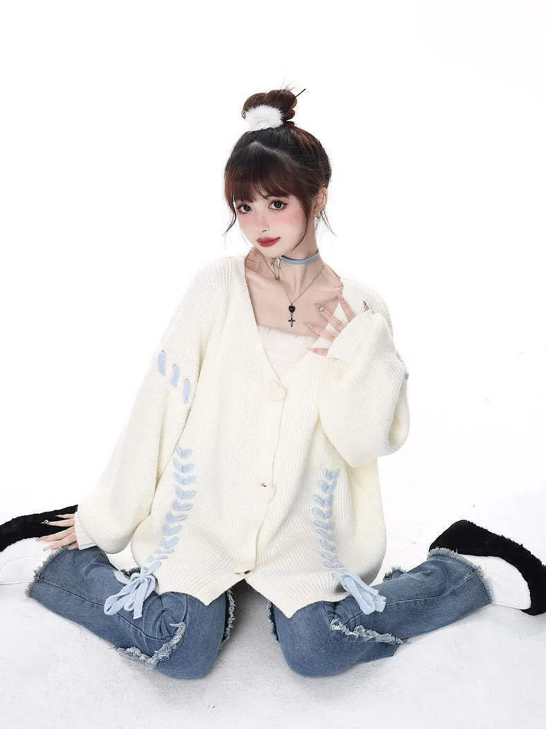 Korean Version Of The Stars Wear Rope Tassel Sweater Cardigan Niche Lazy All-Match Knitted Jacket