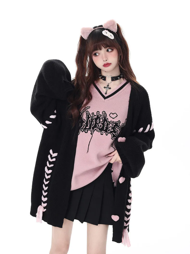 Korean Version Of The Stars Wear Rope Tassel Sweater Cardigan Niche Lazy All-Match Knitted Jacket