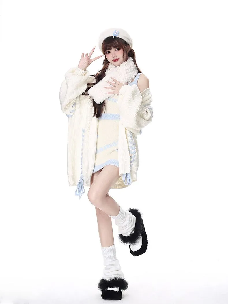 Korean Version Of The Stars Wear Rope Tassel Sweater Cardigan Niche Lazy All-Match Knitted Jacket