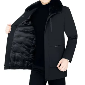 Men Fleece Lined Thick Warm Fur Collar Coat Winter Parka Autumn Work Outwearing Long Parka New Plush Jacket Male Size 5XL