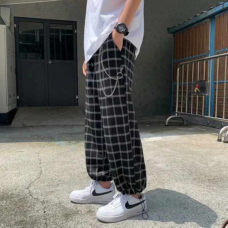 Men's Black Plaid Joggers