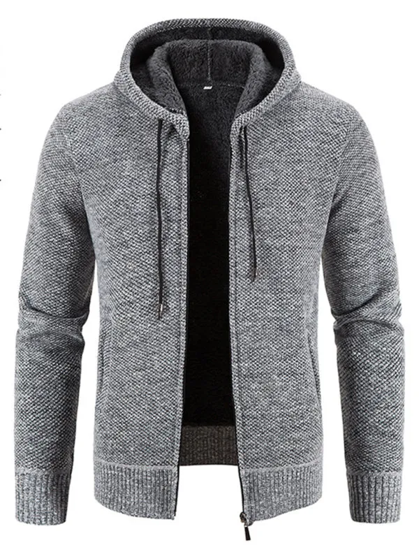 Men's casual knitted hooded zipper jacket