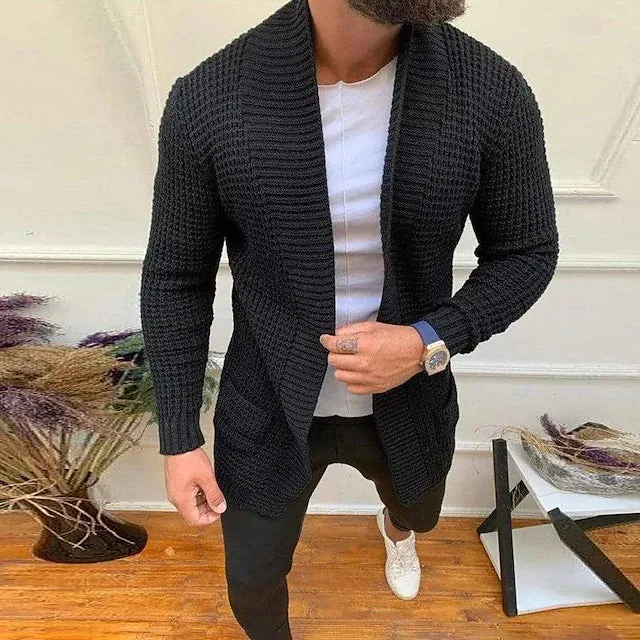 Men's Ribbed Knit Solid Color Sweater Cardigan