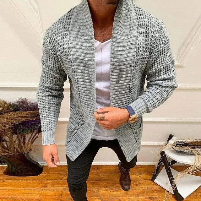 Men's Ribbed Knit Solid Color Sweater Cardigan