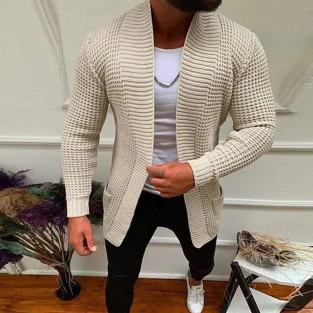 Men's Ribbed Knit Solid Color Sweater Cardigan