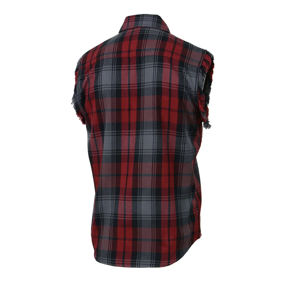 Milwaukee Leather MNG11696 Men’s Black and Grey with Red Cut Off Flannel Shirt