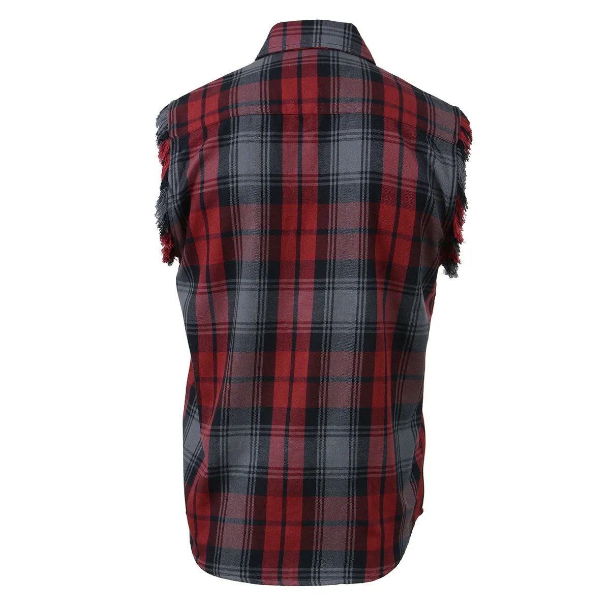 Milwaukee Leather MNG11696 Men’s Black and Grey with Red Cut Off Flannel Shirt