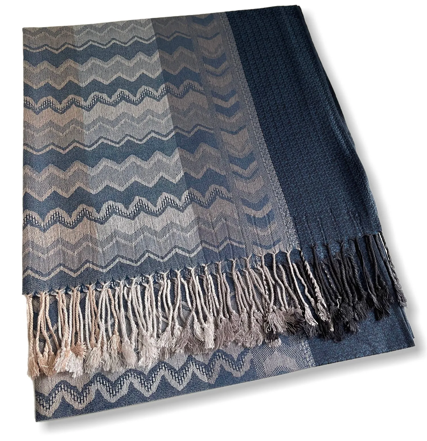 MULTICOLOUR NAVY WAVE PRINT PASHMINA SHAWL SCARF