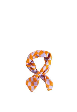 Multiway Wavy Checker Print Neck Tie Bandana in Purple & Orange