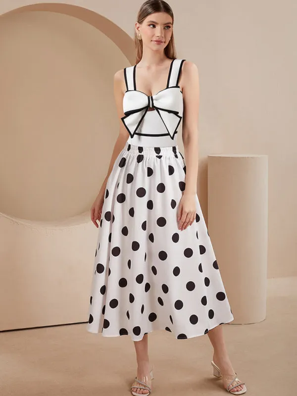 New fashionable vacation sexy bow one-piece swimsuit   polka dot print skirt (single piece)