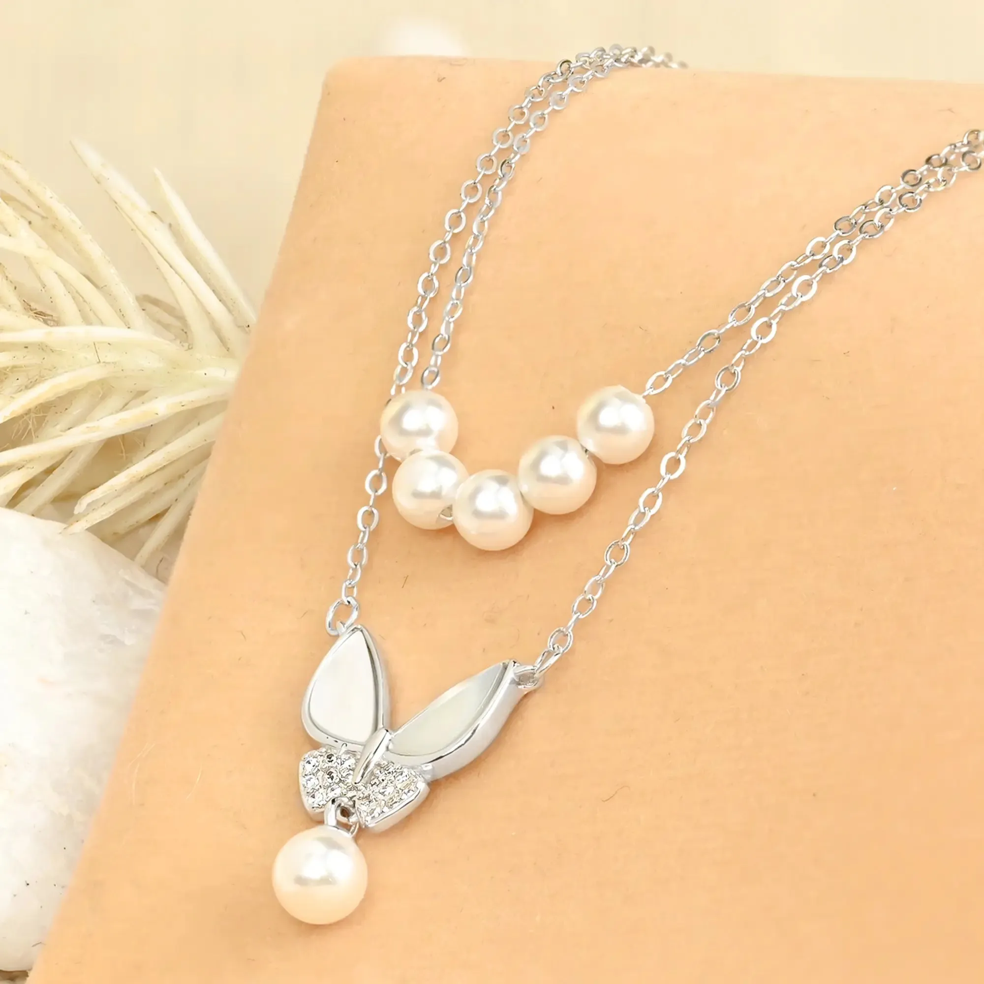 Pearl Bow Layered Necklace