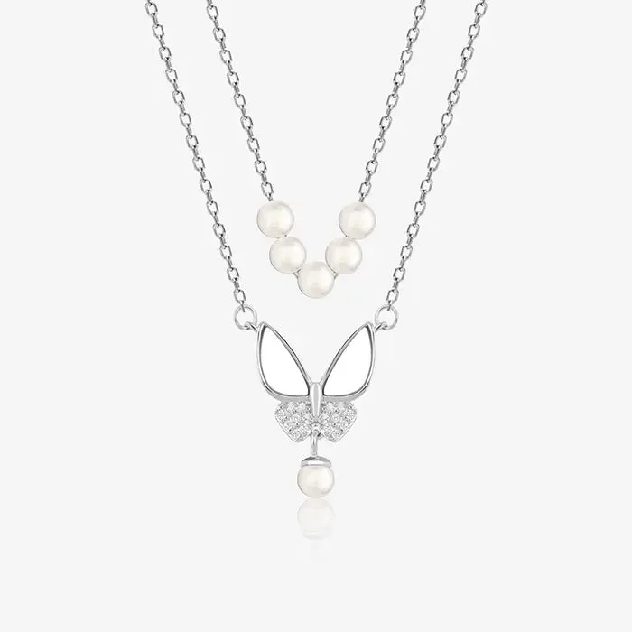 Pearl Bow Layered Necklace