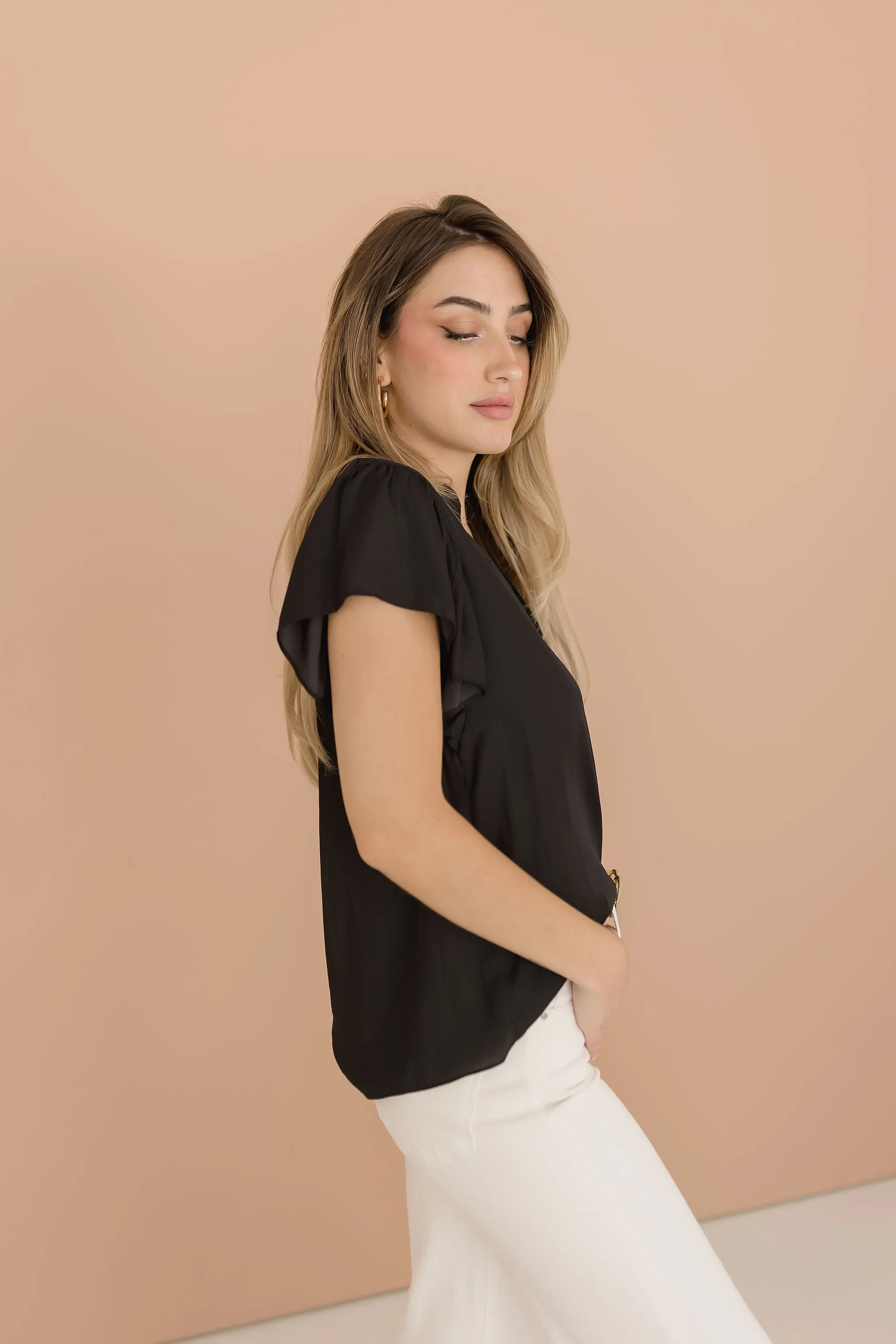 Piper Short Sleeve V-Neck Top Black