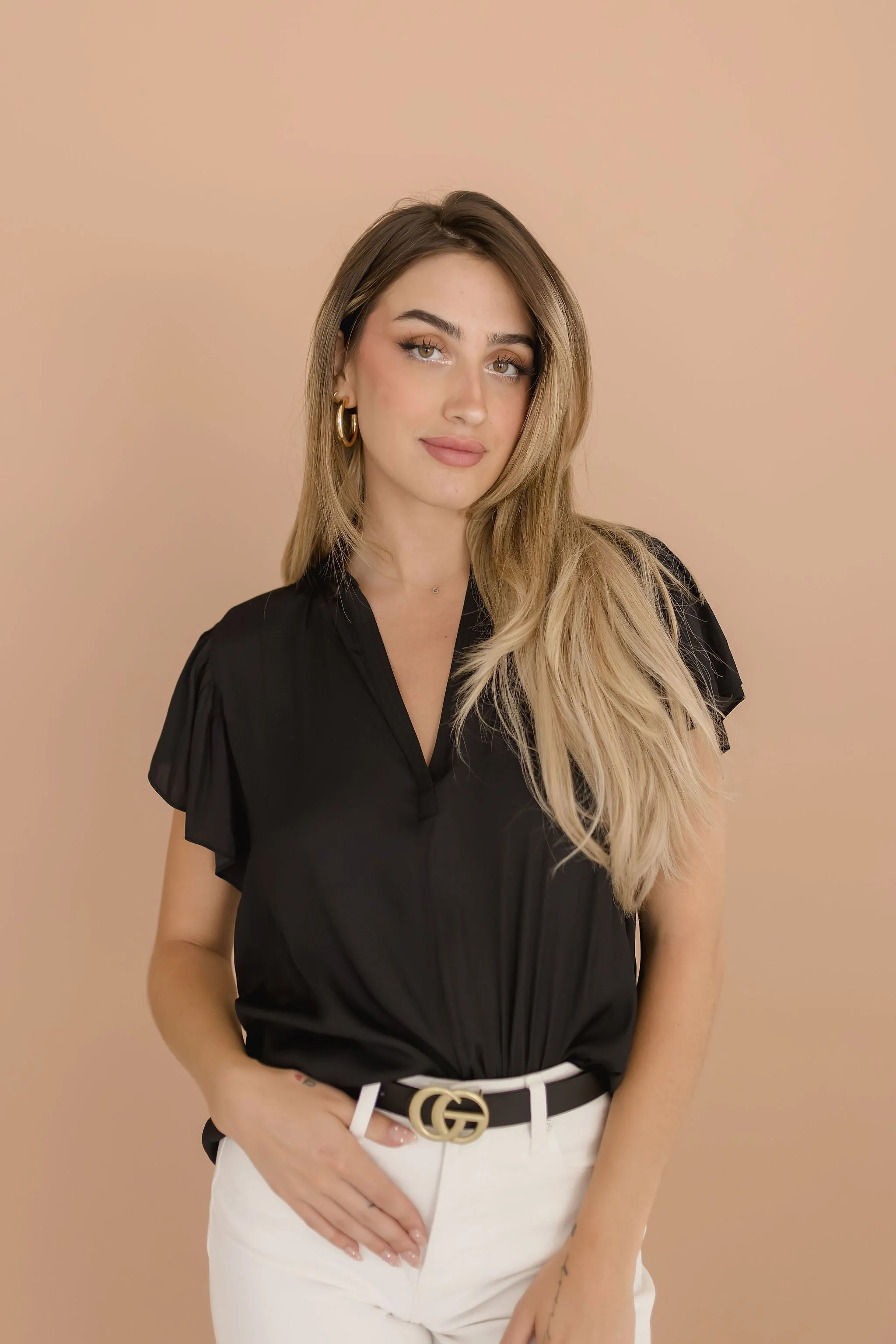 Piper Short Sleeve V-Neck Top Black