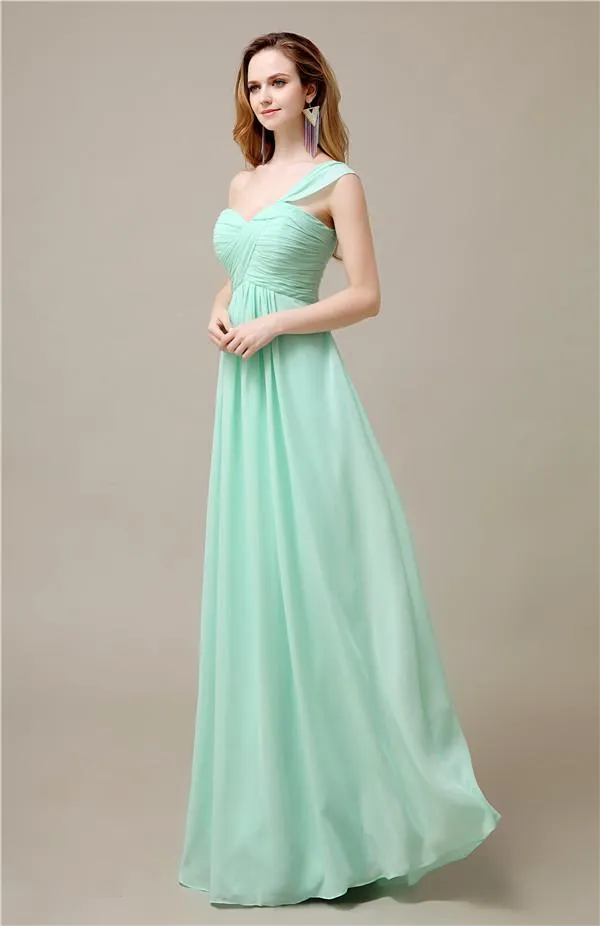 Pretty A-line Chiffon One-Shoulder Floor-Length Bridesmaid Dresses