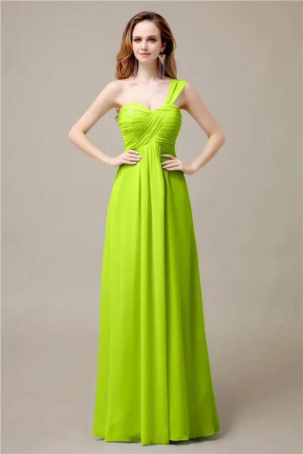 Pretty A-line Chiffon One-Shoulder Floor-Length Bridesmaid Dresses