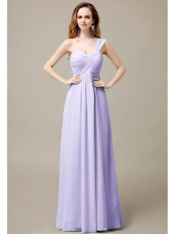 Pretty A-line Chiffon One-Shoulder Floor-Length Bridesmaid Dresses