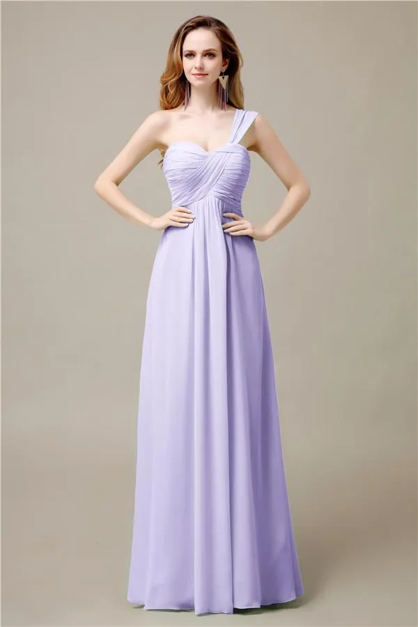 Pretty A-line Chiffon One-Shoulder Floor-Length Bridesmaid Dresses