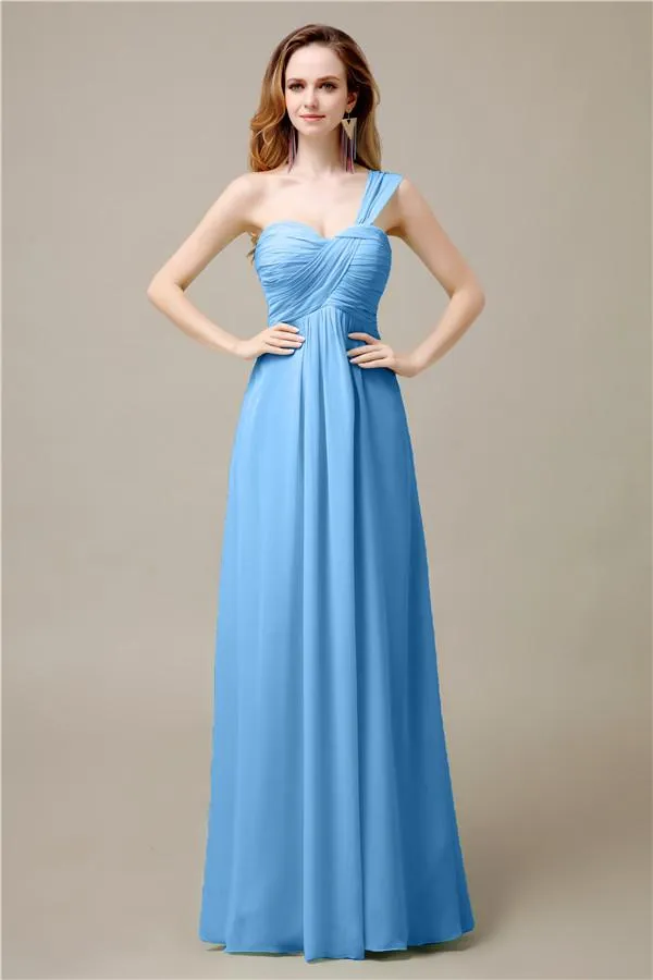 Pretty A-line Chiffon One-Shoulder Floor-Length Bridesmaid Dresses