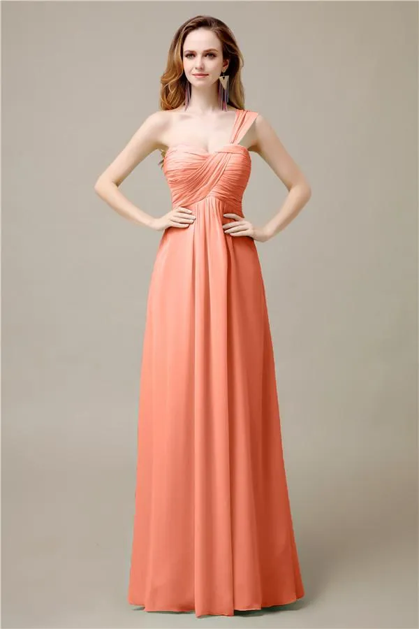 Pretty A-line Chiffon One-Shoulder Floor-Length Bridesmaid Dresses