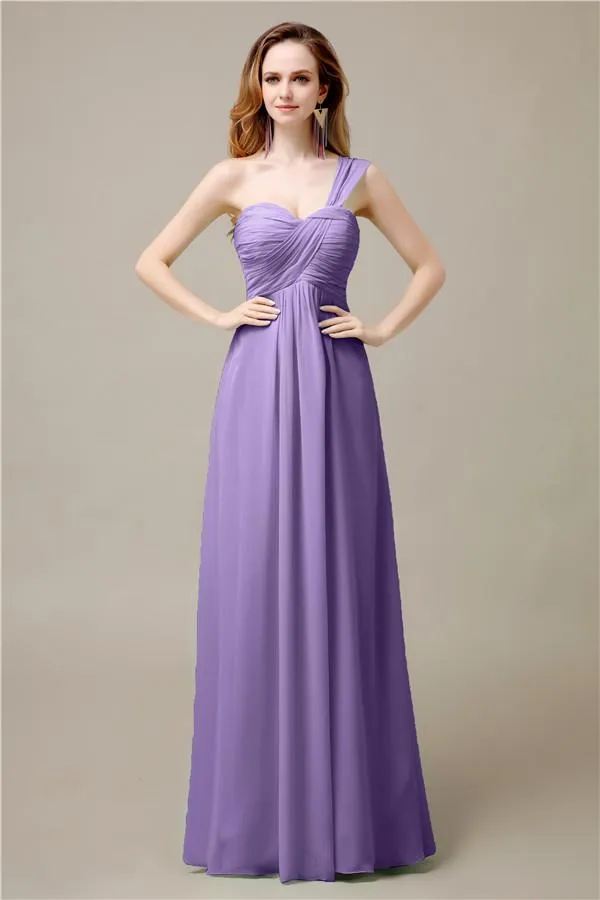 Pretty A-line Chiffon One-Shoulder Floor-Length Bridesmaid Dresses