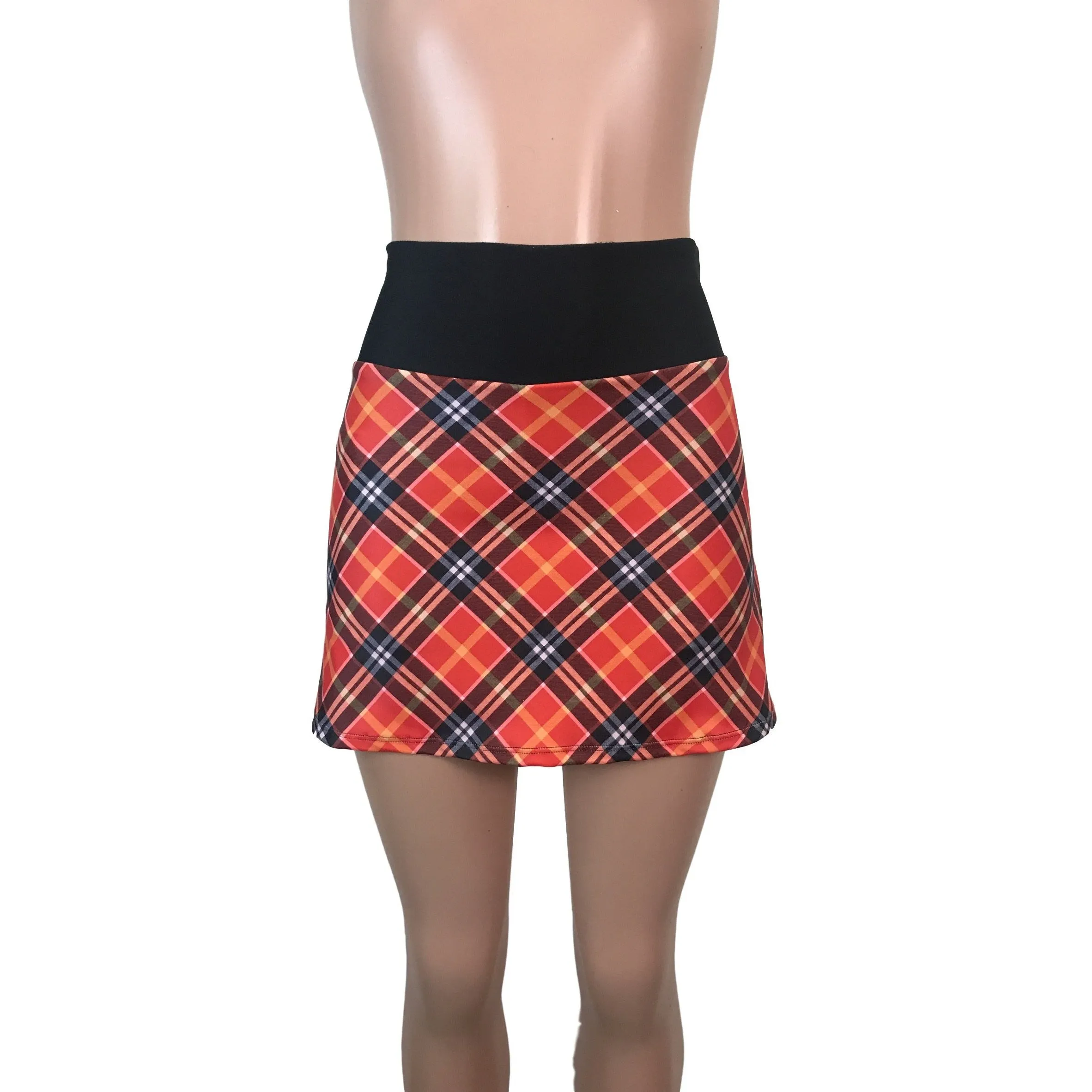 Red Plaid Athletic Slim Skirt w/ built in compression shorts and pockets