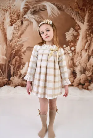 Rochy AW24 - Girls Gold Glitter, Camel and Cream Dress