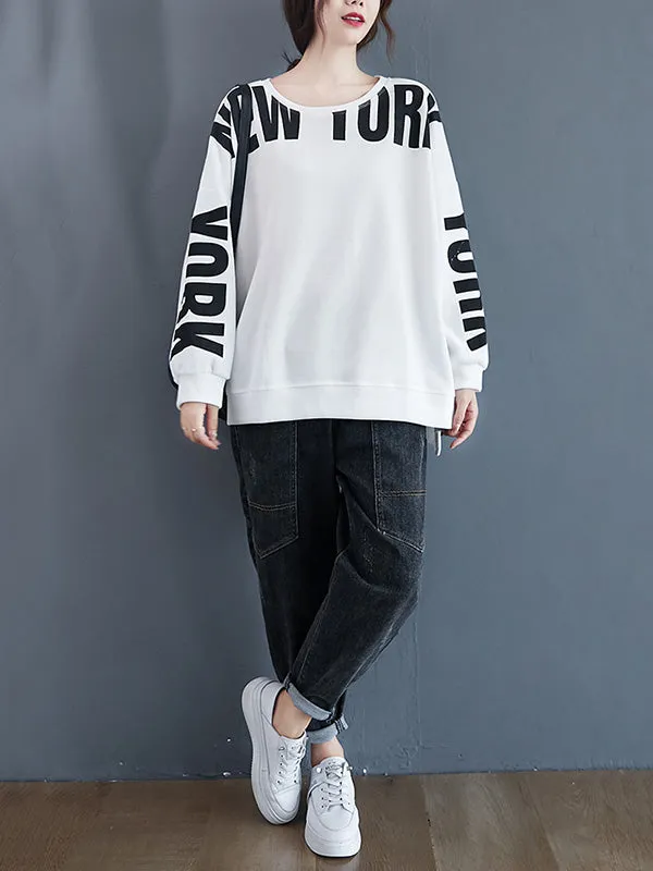 Stylish Letter Print Round-Neck Sweatshirt