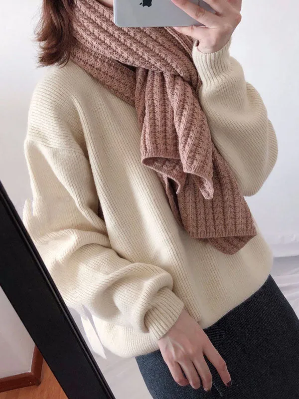 Stylish Solid Color Simple Warm Knitted Scarf