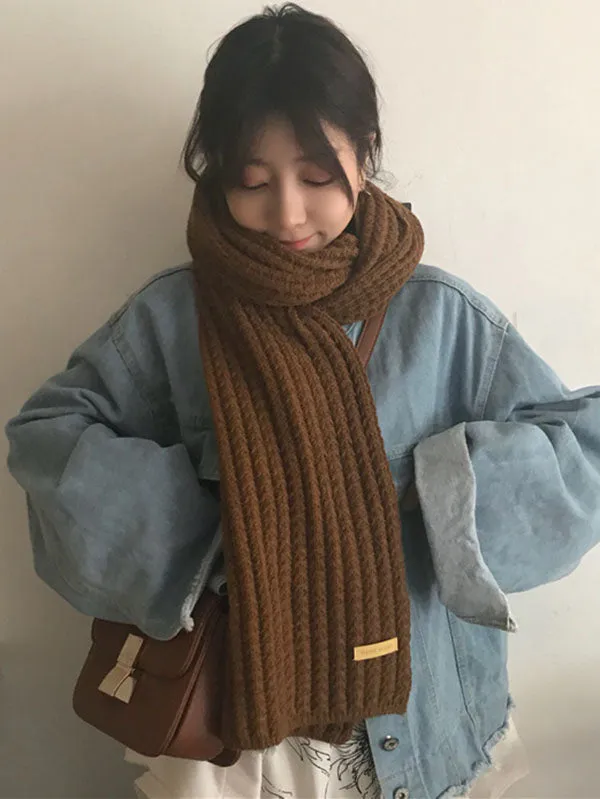 Stylish Solid Color Simple Warm Knitted Scarf