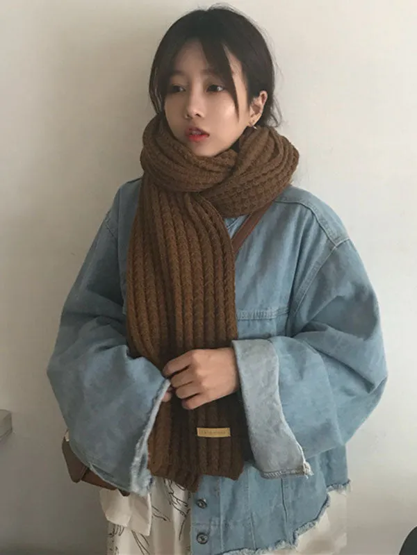 Stylish Solid Color Simple Warm Knitted Scarf