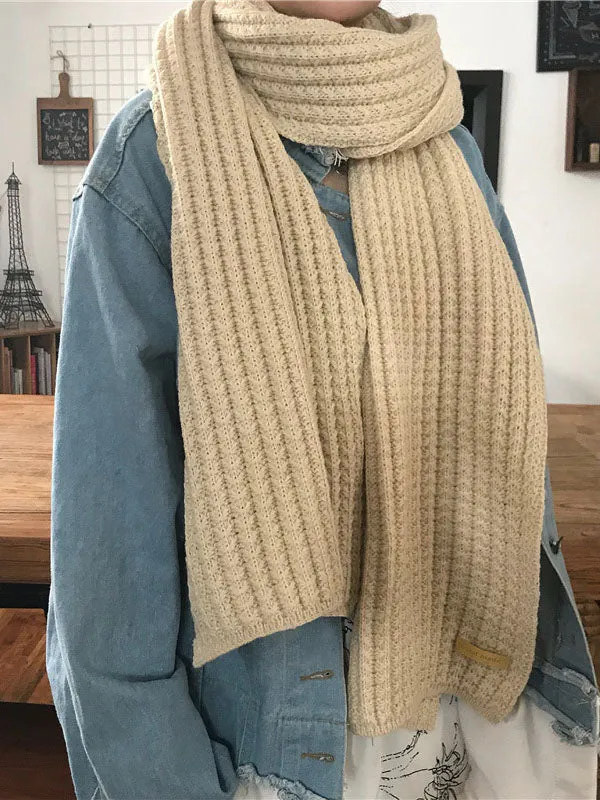 Stylish Solid Color Simple Warm Knitted Scarf