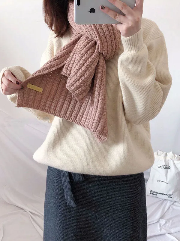 Stylish Solid Color Simple Warm Knitted Scarf